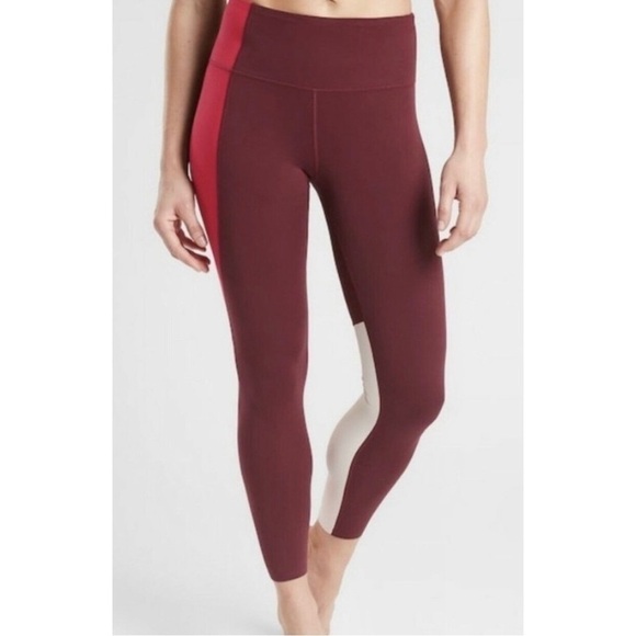 Athleta Maroon Colorblock Elation Asym 7/8 Tight - Picture 2 of 10